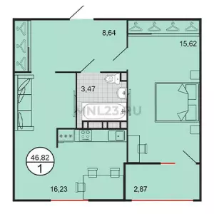 1-комнатная квартира 46.82 м² в ЖК «Событие»