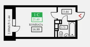 Квартира-студия 25.5 м² в ЖК «Открытие»