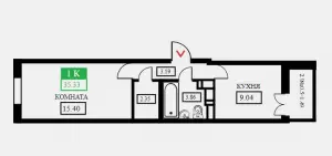 1-комнатная квартира 35.3 м² в ЖК «Открытие»