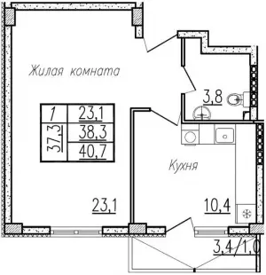 1-комнатная квартира 37.3 м² в ЖК «Отрада»