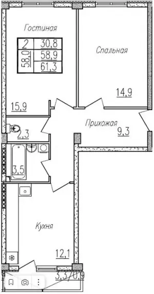 2-х комнатная квартира 58 м² в ЖК «Отрада»