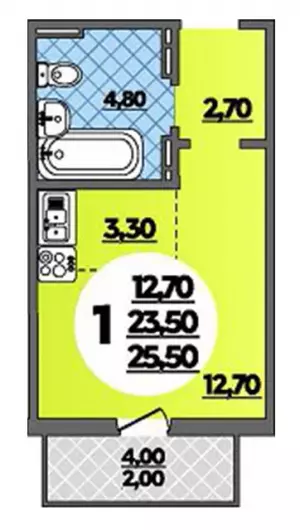 Квартира-студия 25.5 м² в ЖК «Парк у дома»