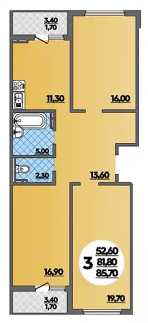 3-х комнатная квартира 85.7 м² в ЖК «Парк у дома»