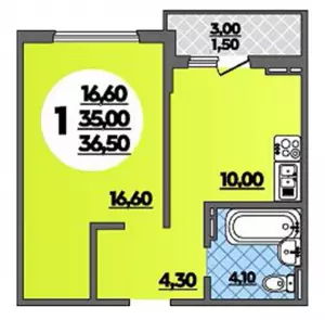 1-комнатная квартира 36.5 м² в ЖК «Парк у дома»