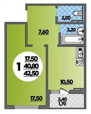 1-комнатная квартира 42.5 ЖК «Парк у дома»