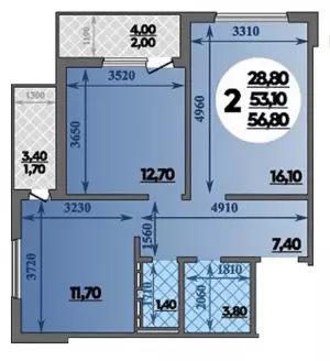 2-х комнатная квартира 56.8 м² в ЖК «Парк у дома»