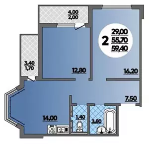 2-х комнатная квартира 59.4 ЖК «Парк у дома»