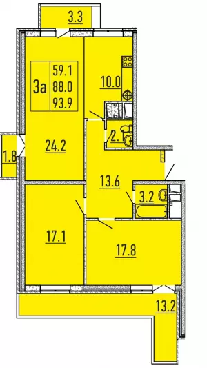 3-х комнатная квартира 93.9 ЖК «Перемена»