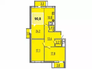 3-х комнатная квартира 90.8 ЖК «Перемена»