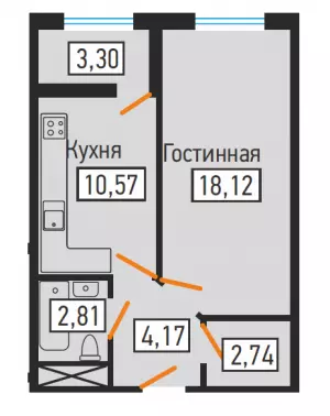 1-комнатная квартира 40.6 ЖК «Перемена»