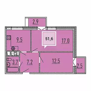 2-х комнатная квартира 51.6 ЖК «Перемена»