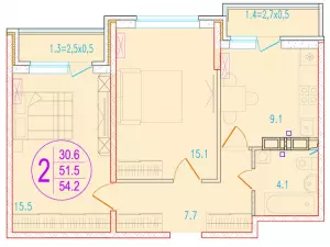 2-х комнатная квартира 54 ЖК «Перспектива»