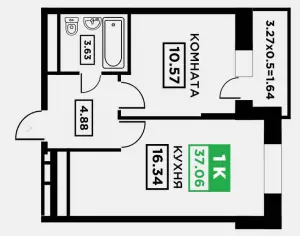 1-комнатная квартира 37.1 ЖК «Поколение»