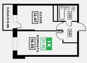 1-комнатная квартира 37.5 ЖК «Поколение»