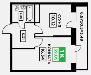 1-комнатная квартира 39.1 ЖК «Поколение»