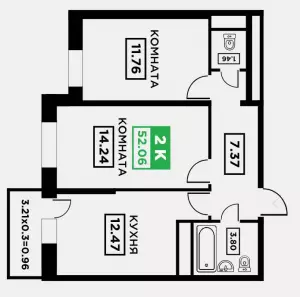 2-х комнатная квартира 52.06 ЖК «Поколение»