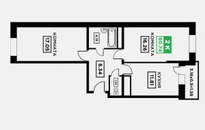 2-х комнатная квартира 60.74 ЖК «Поколение»