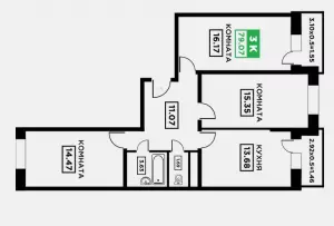 3-х комнатная квартира 79.1 ЖК «Поколение»