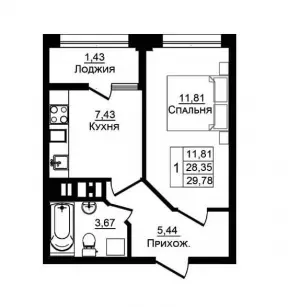 1-комнатная квартира 29.78 м² в ЖК «Портрет»