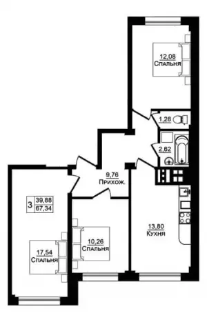 3-х комнатная квартира 67.34 м² в ЖК «Портрет»