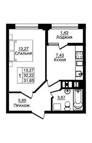 1-комнатная квартира 31.65 м² в ЖК «Портрет»