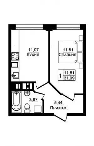 1-комнатная квартира 31.99 м² в ЖК «Портрет»