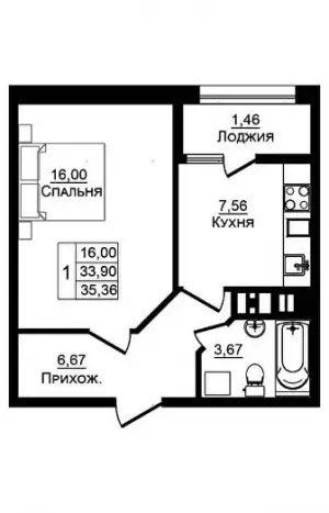 1-комнатная квартира 35.36 ЖК «Портрет»