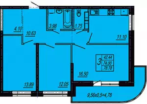 3-х комнатная квартира 78.78 ЖК «Поющие Фонтаны»