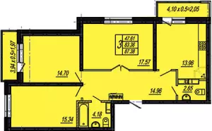 3-х комнатная квартира 87.38 ЖК «Поющие Фонтаны»