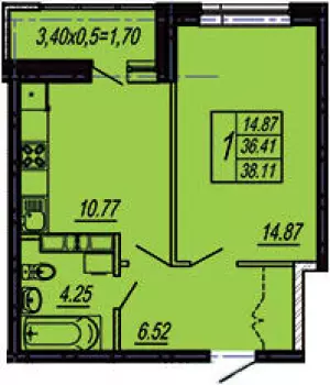 1-комнатная квартира 38.11 ЖК «Поющие Фонтаны»