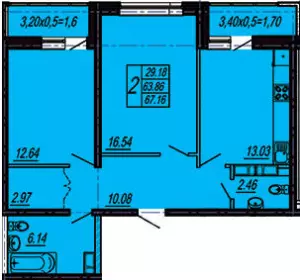 2-х комнатная квартира 67.16 ЖК «Поющие Фонтаны»