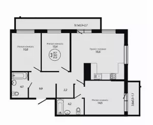 3-х комнатная квартира 81.8 ЖК «Премьера»