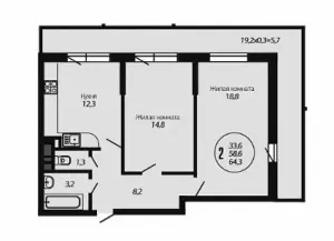 2-х комнатная квартира 64.3 ЖК «Премьера»