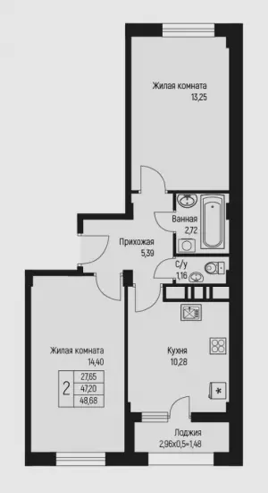 2-х комнатная квартира 48.68 ЖК «Ритм»