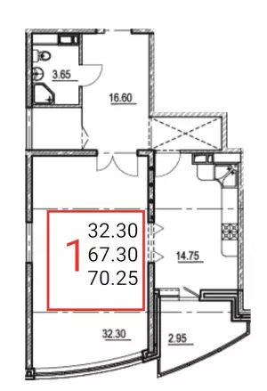 1-комнатная квартира 70.25 ЖК «Ривьера»