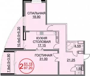 2-х комнатная квартира 97.2 м² в ЖК «Ривьера»