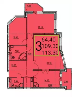 3-х комнатная квартира 113.3 м² в ЖК «Ривьера»