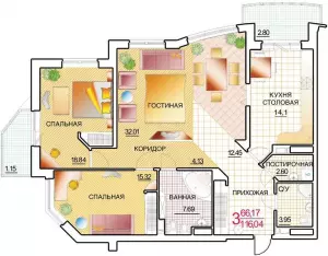 3-х комнатная квартира 116.04 м² в ЖК «Ривьера»