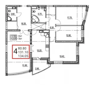 4-х комнатная квартира 134.05 м² в ЖК «Ривьера»