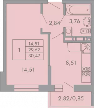 1-комнатная квартира 30.47 м² в ЖК «Рокада»