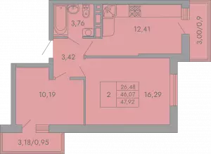 2-х комнатная квартира 47.92 м² в ЖК «Рокада»