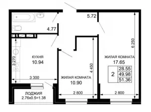 2-х комнатная квартира 51.36 ЖК «Новые сезоны»