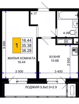 1-комнатная квартира 38.28 ЖК «Сегодня»