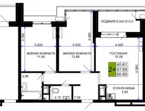 2-х комнатная квартира 60.69 ЖК «Сегодня»