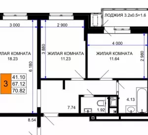 3-х комнатная квартира 70.83 ЖК «Сегодня»