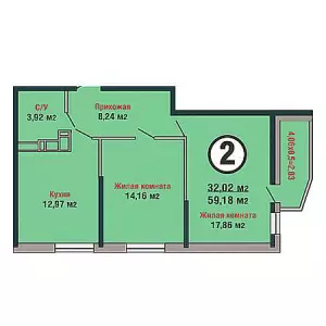 2-х комнатная квартира 59.18 ЖК «Семейный Парк»