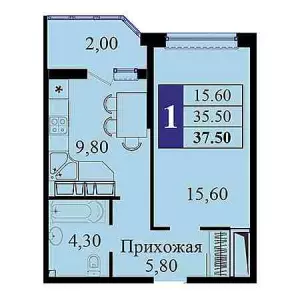 1-комнатная квартира 37.5 ЖК «Сказка град»