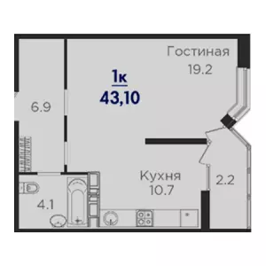 1-комнатная квартира 43.1 ЖК «Сказка град»