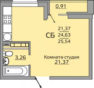 Квартира-студия 25.5 м² в ЖК «Славянка»