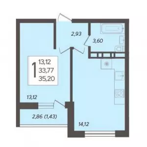 1-комнатная квартира 35.2 ЖК «Смородина»